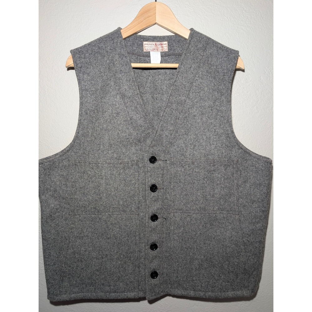 Filson Mackinaw Wool Vest 44 Gray 100% Virgin Wool Made in USA Outdoors Hunting